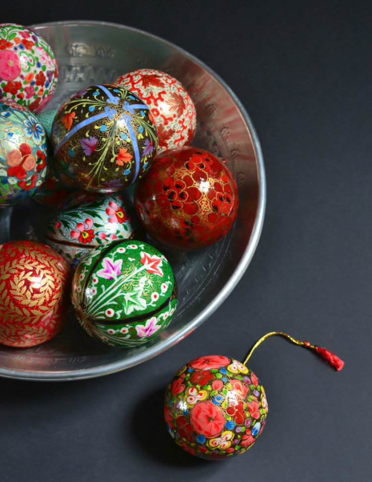 Hand painted baubles from Decorators Notebook