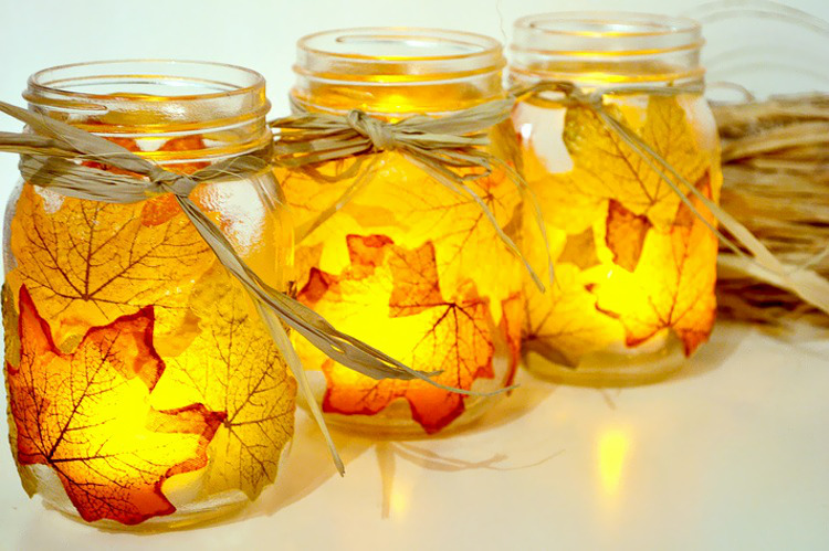 Autumn leaf lanterns made with Mod Podge