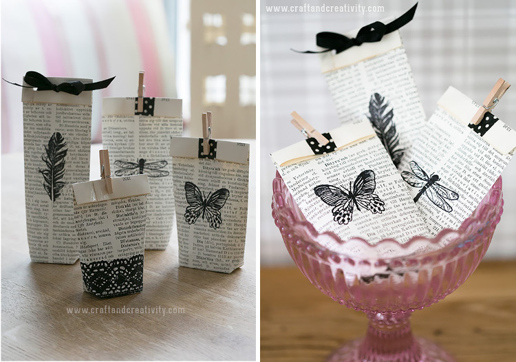 Old book pages turned into little gift bags