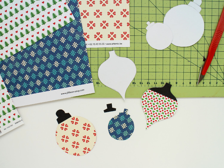 Cardboard templates and scrapbook paper baubles