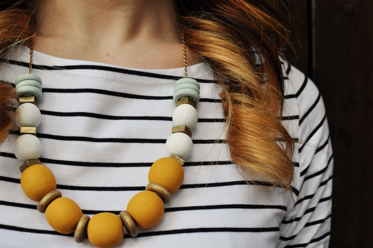 Chunky wooden bead and washer necklace
