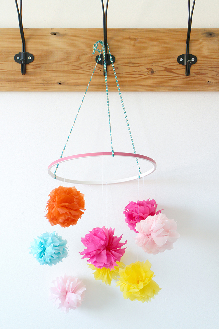 Quick and easy paper pom pom mobile