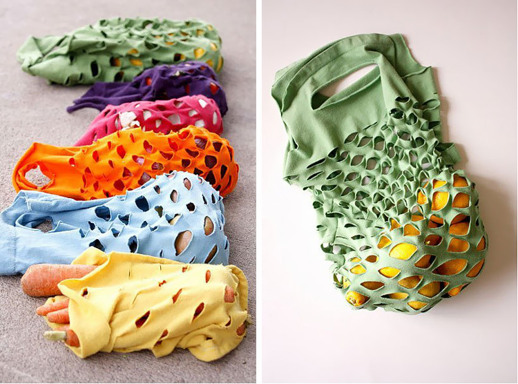 Grocery bags upcycled from old t-shirts