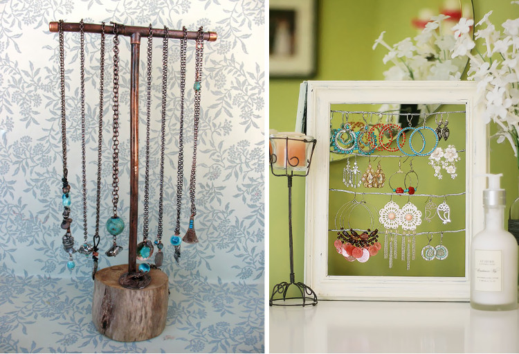 Upcycled copper pipe display and recycled wooden frame display