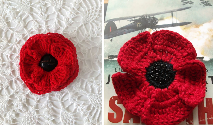 Handmade Large hanging crochet remembrance poppy for window door or wall 