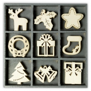 Wood ornament embellishment box - Christmas shape set 2